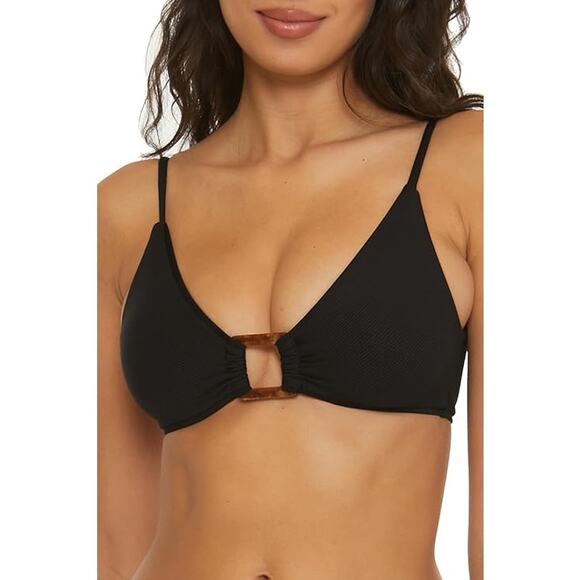 BECCA Women Black Rib Modern Edge Convertible Swim Bralette Bikini Top Size S - Picture 1 of 5